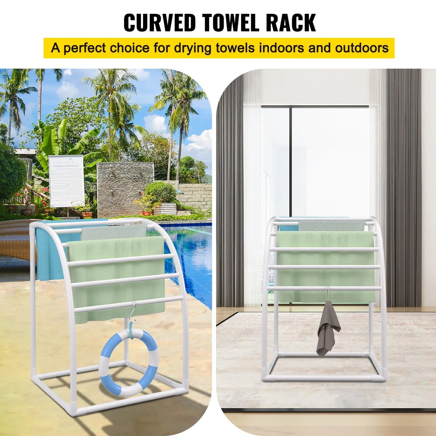 Outdoor Towel Rack Pool Towel Rack 7 Bar Curved White Freestanding Patio - Image 2