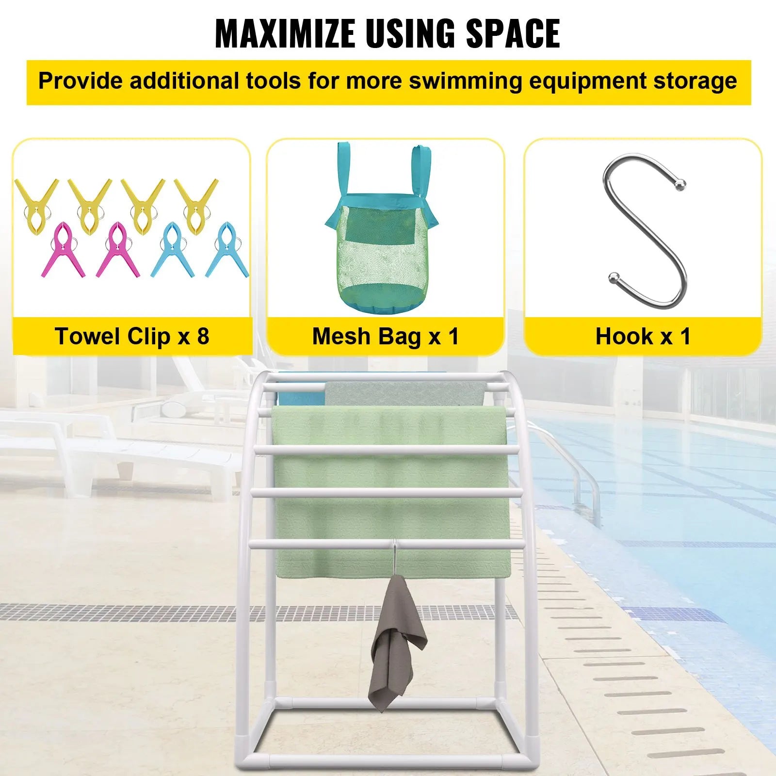 Outdoor Towel Rack Pool Towel Rack 7 Bar Curved White Freestanding Patio - Image 5
