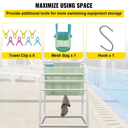 Outdoor Towel Rack Pool Towel Rack 7 Bar Curved White Freestanding Patio - Image 5