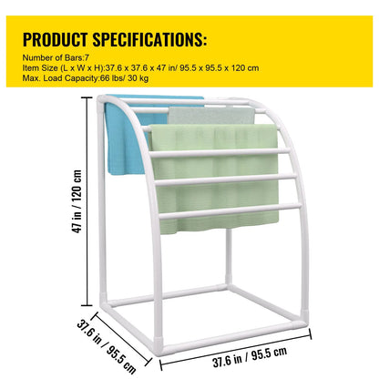 Outdoor Towel Rack Pool Towel Rack 7 Bar Curved White Freestanding Patio - Image 7