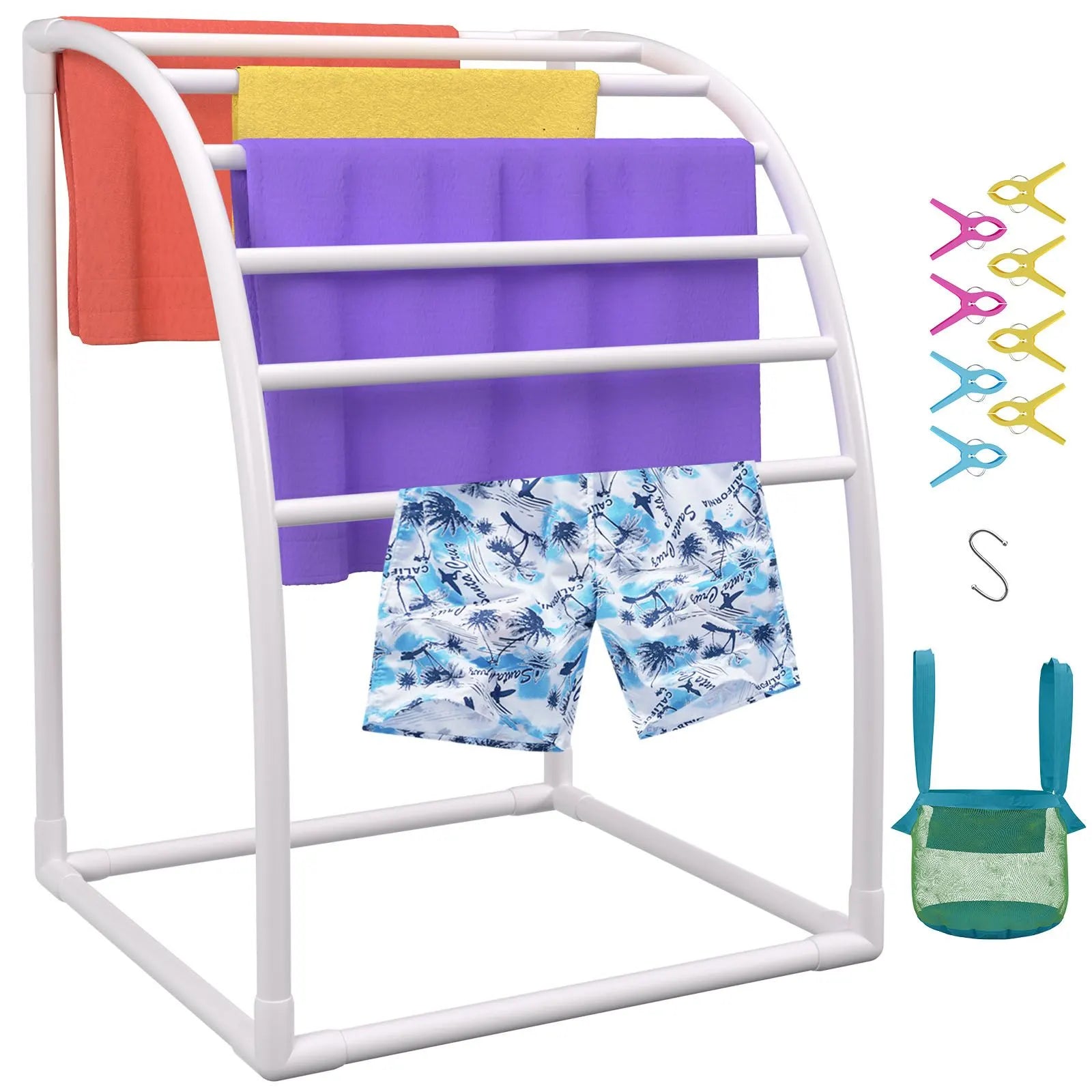 Outdoor Towel Rack Pool Towel Rack 7 Bar Curved White Freestanding Patio - Image 9