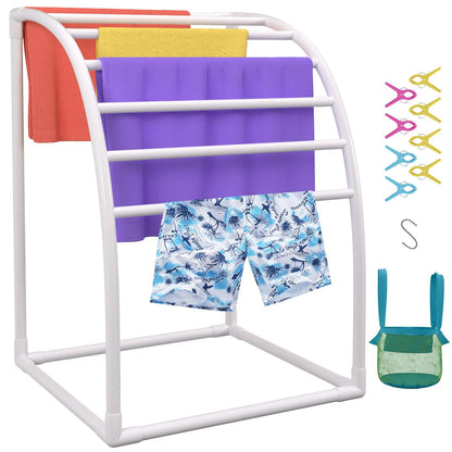 Outdoor Towel Rack Pool Towel Rack 7 Bar Curved White Freestanding Patio - Image 9