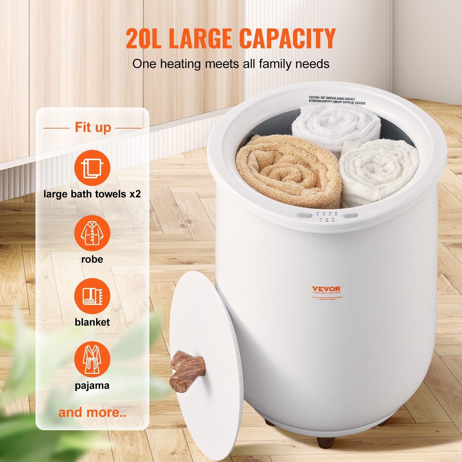 Towel Warmer Bucket, 20L Large Towel Warmer for Bathroom, Auto Shut Off Towel Heater with 4-Level Timer Fits up to Two 40"x70" Oversized Towels, Bathrobes, Blankets, ETL & FCC Certified - Image 4