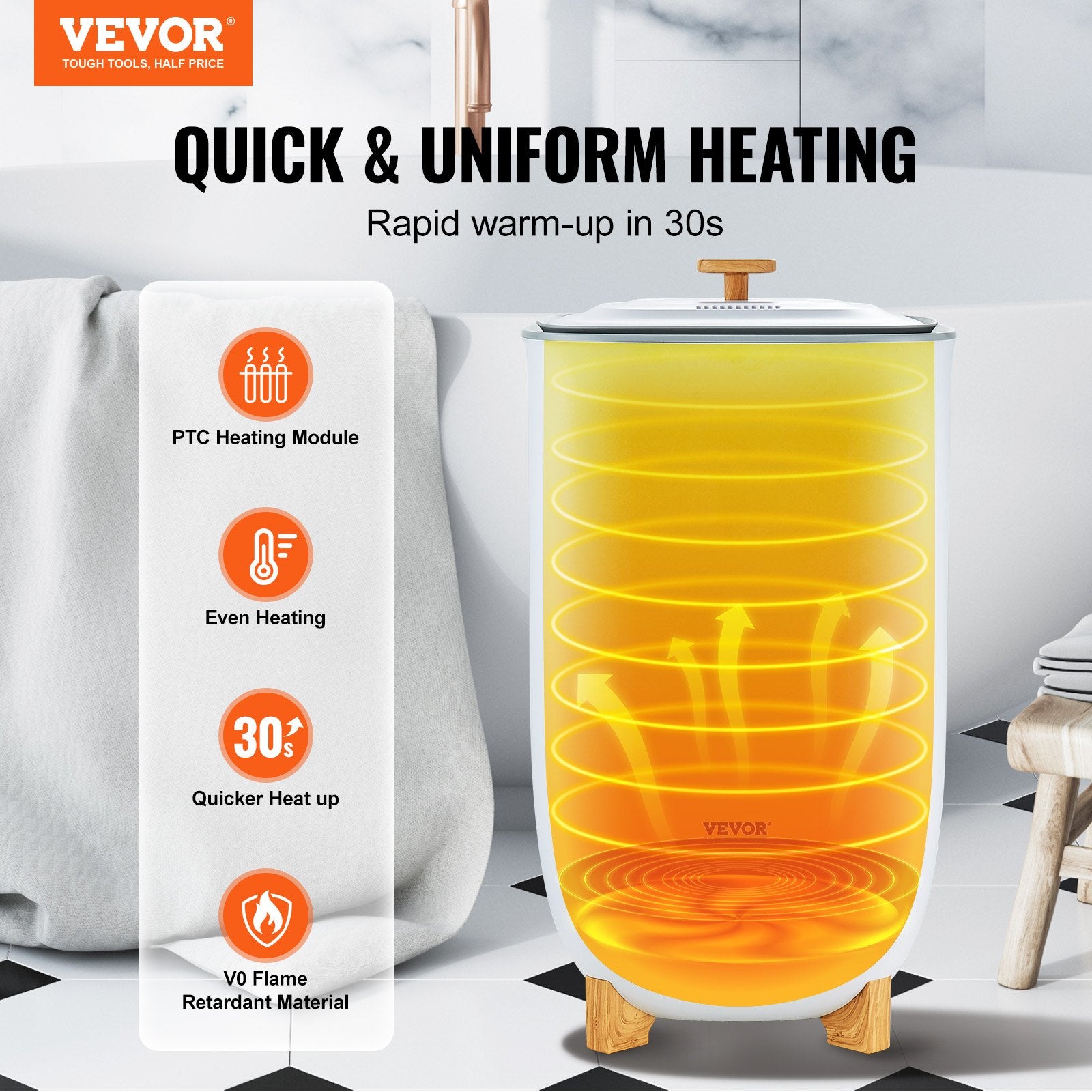 35L Large Towel Warmer Bucket with LED Screen Drying Fuction & Timer White - Image 2