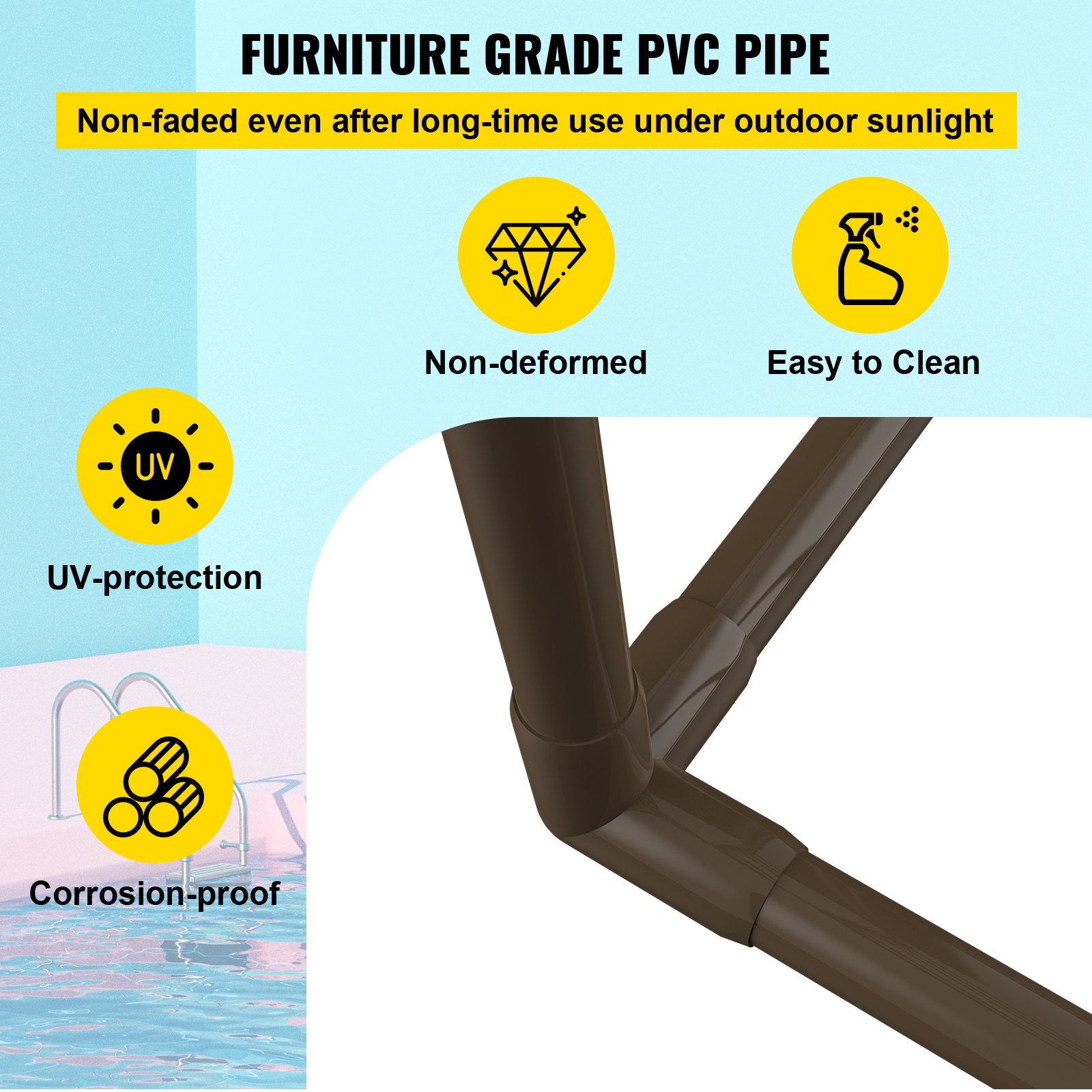 Pool Towel Rack, 5 Bar, Brown, Freestanding Outdoor PVC Trapedozal Poolside Storage Organizer, Include 8 Towel Clips, Mesh Bag, Hook, Also Stores Floats and Paddles, for Beach, Swimming Pool - Image 4