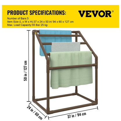 Pool Towel Rack, 5 Bar, Brown, Freestanding Outdoor PVC Trapedozal Poolside Storage Organizer, Include 8 Towel Clips, Mesh Bag, Hook, Also Stores Floats and Paddles, for Beach, Swimming Pool - Image 7