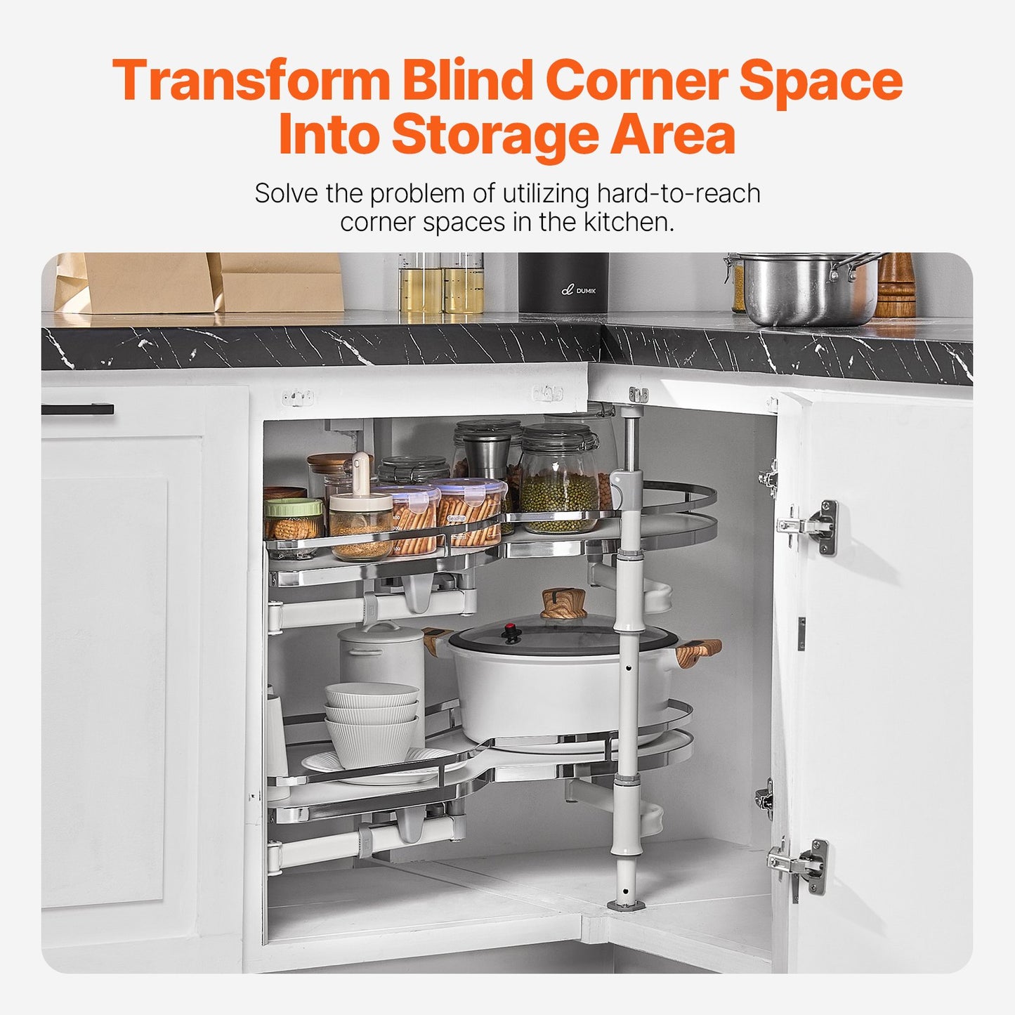 Swing Left Blind Corner Cabinet, Pull Out Organizer for 36 inch Width Blind Cabinet, 2 Tier Height Adjustable Swing Tray, Soft Close Kitchen Cloud Blind Organizer, Left Open - Image 2