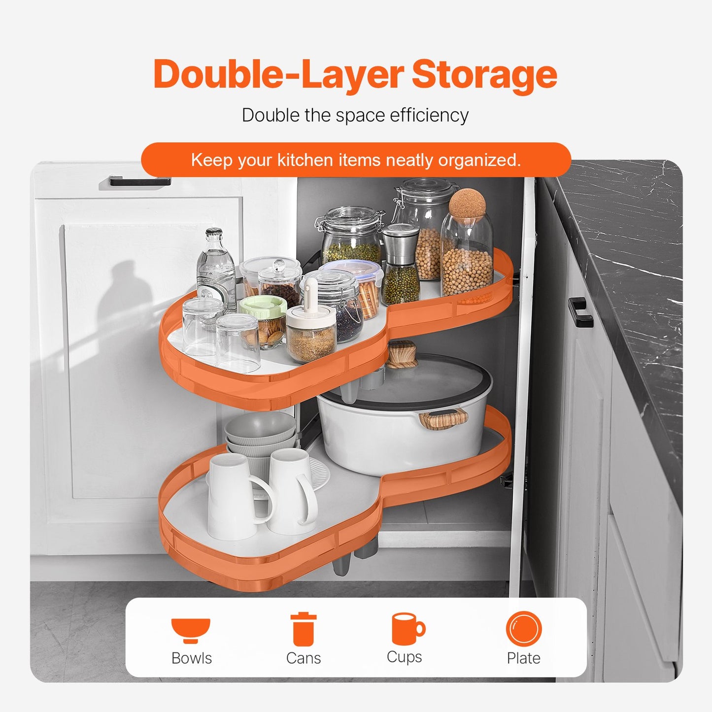 Swing Left Blind Corner Cabinet, Pull Out Organizer for 36 inch Width Blind Cabinet, 2 Tier Height Adjustable Swing Tray, Soft Close Kitchen Cloud Blind Organizer, Left Open - Image 3