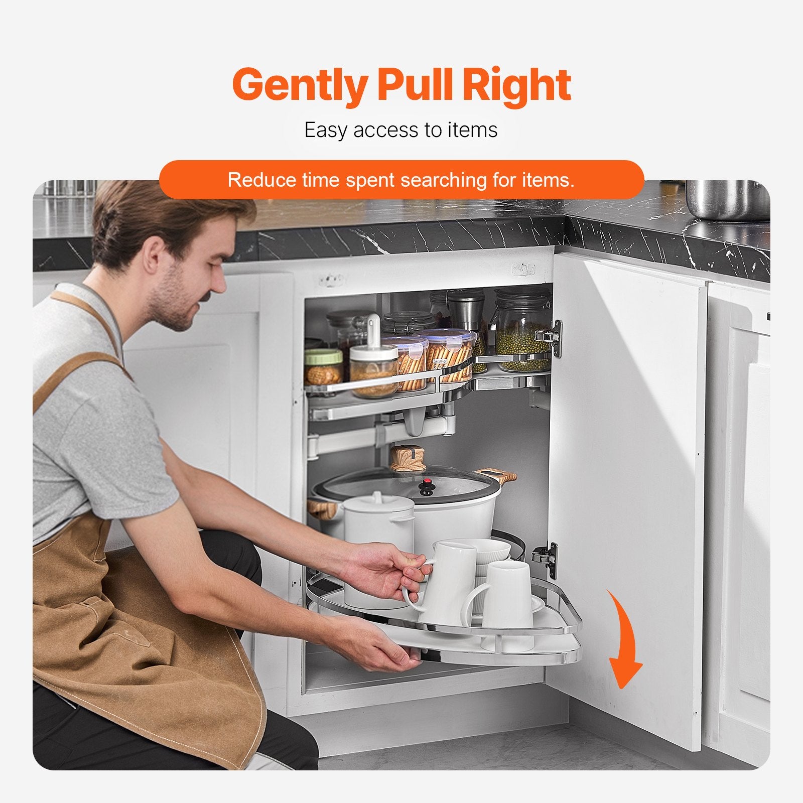 Swing Left Blind Corner Cabinet, Pull Out Organizer for 36 inch Width Blind Cabinet, 2 Tier Height Adjustable Swing Tray, Soft Close Kitchen Cloud Blind Organizer, Left Open - Image 5