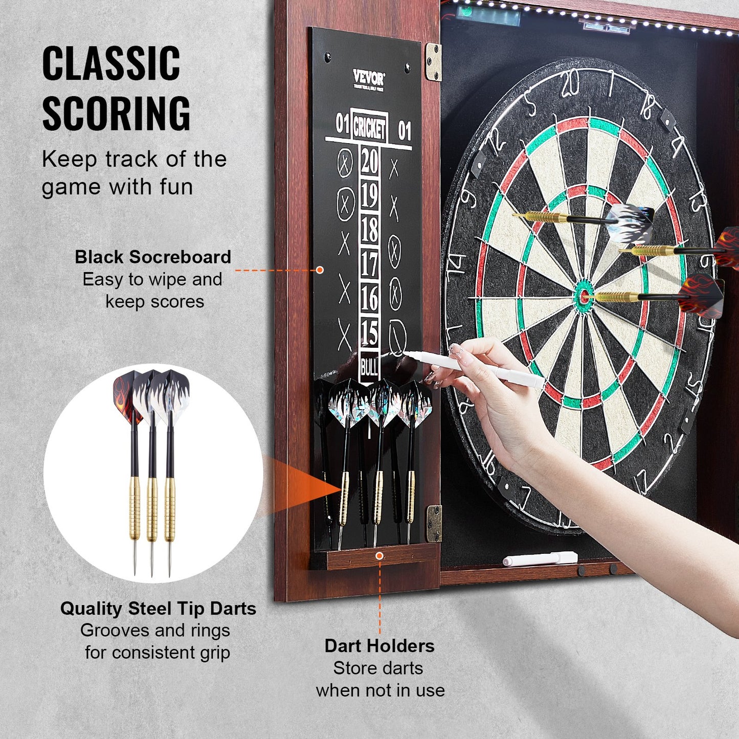 Dartboard and Cabinet Set Official Size Complete Accessory Steel Tip Dart - Image 4