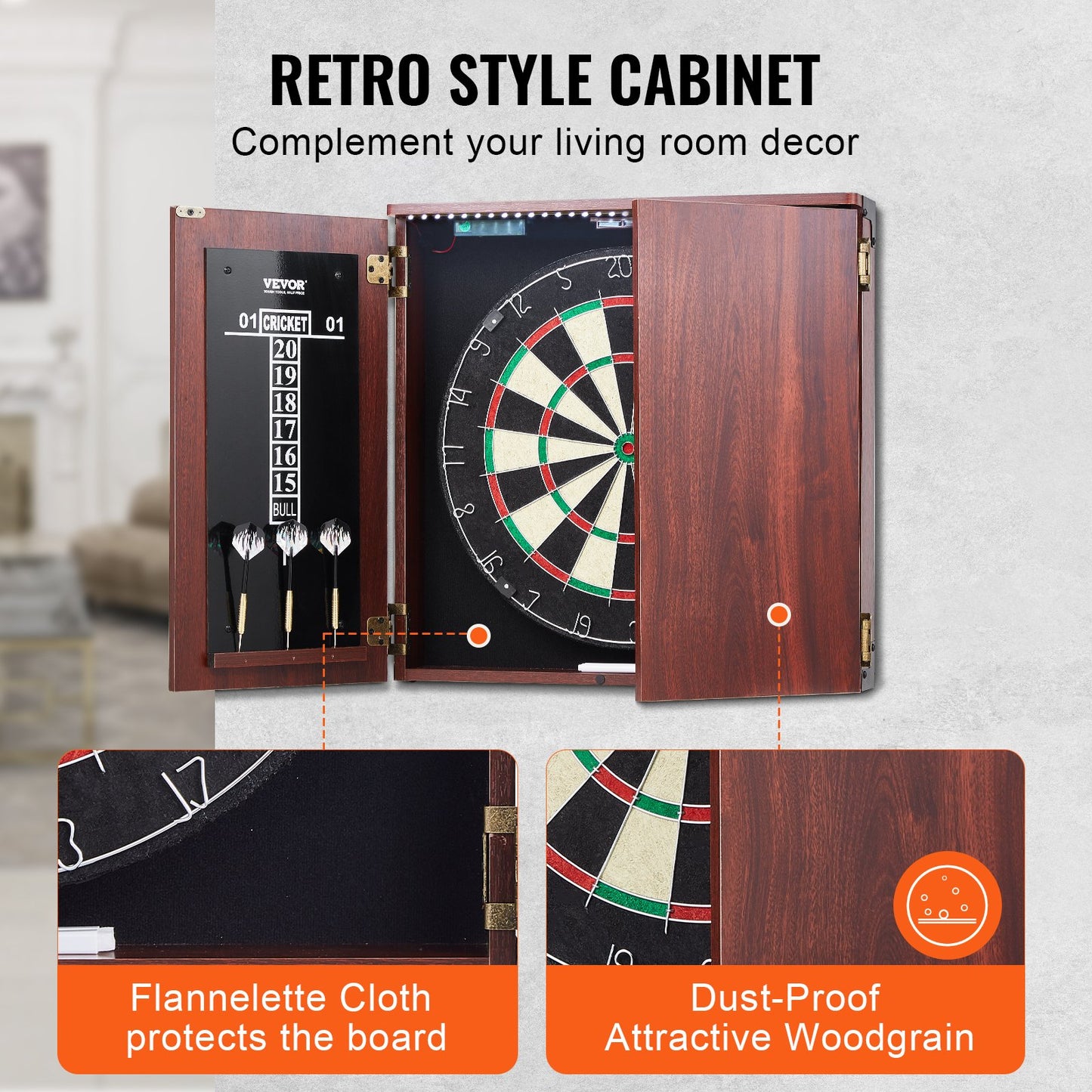 Dartboard and Cabinet Set Official Size Complete Accessory Steel Tip Dart - Image 5