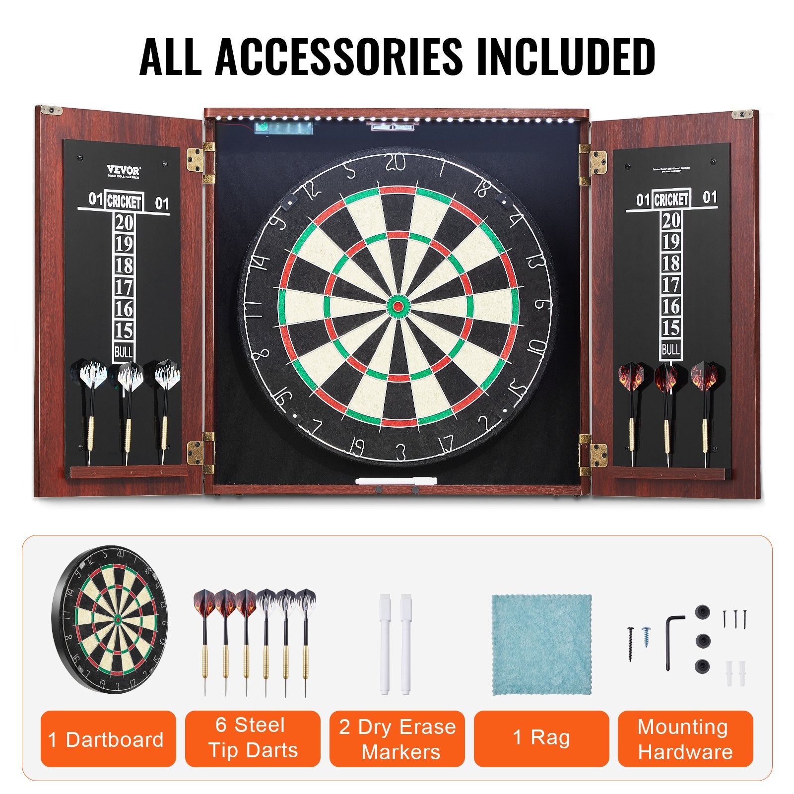 Dartboard and Cabinet Set Official Size Complete Accessory Steel Tip Dart - Image 6