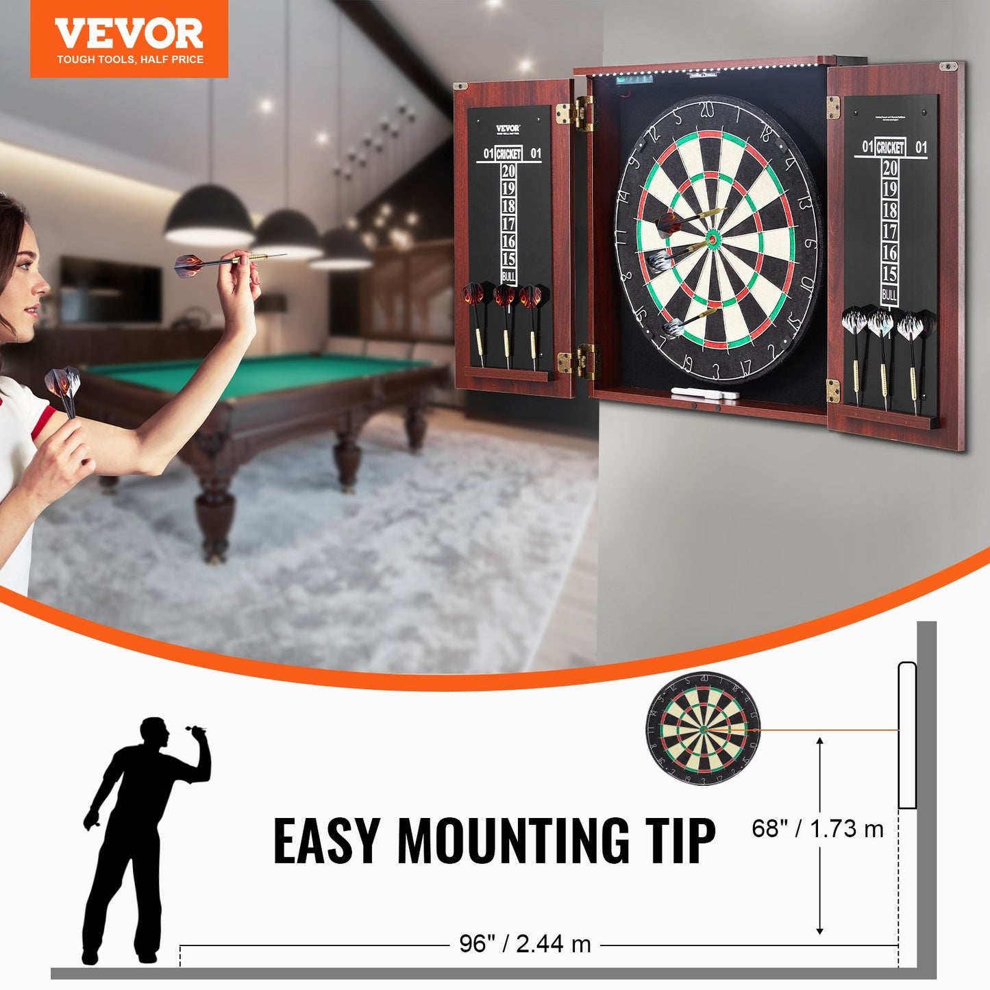 Dartboard and Cabinet Set Official Size Complete Accessory Steel Tip Dart - Image 7