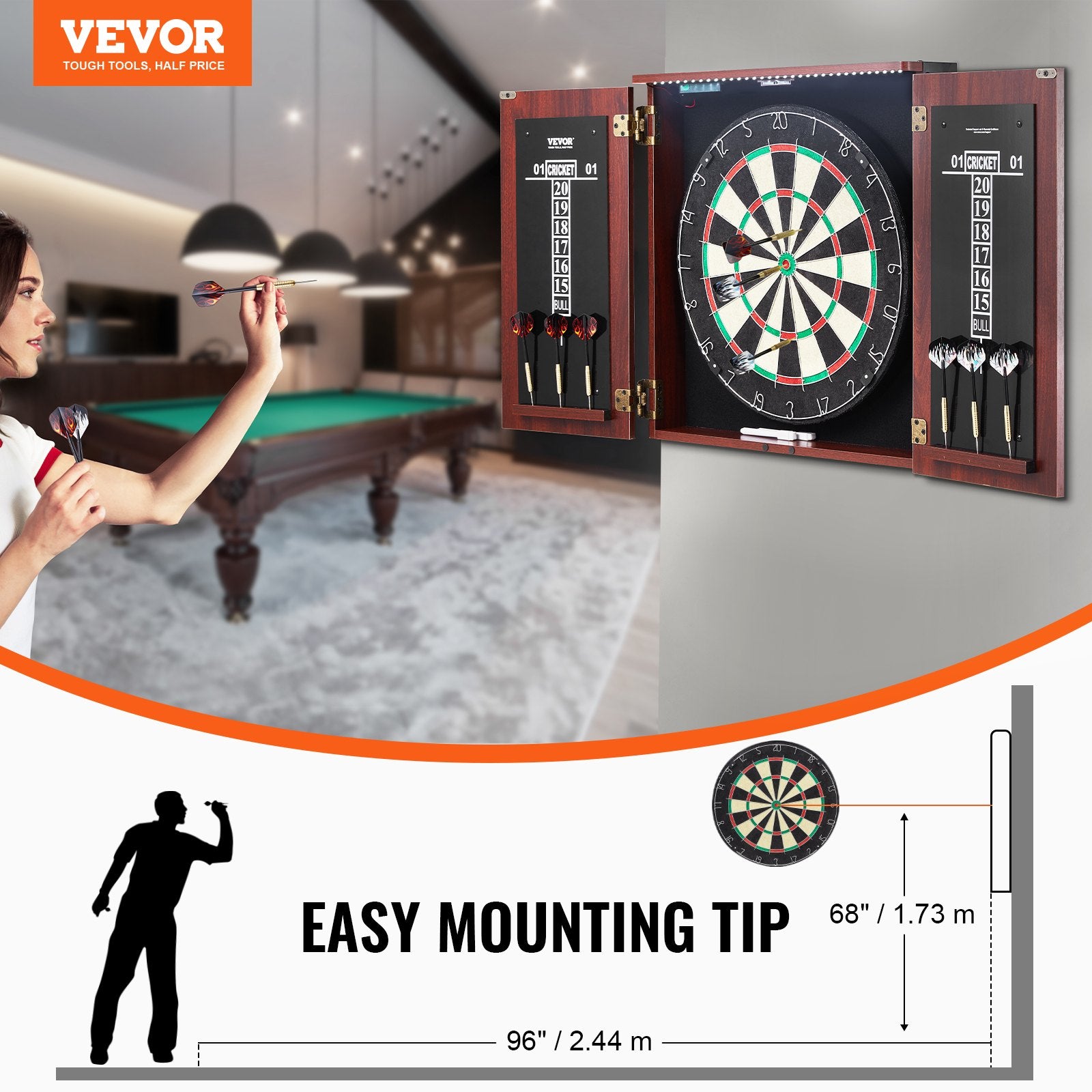 Dartboard and Cabinet Set Official Size Complete Accessory Steel Tip Dart - Image 7