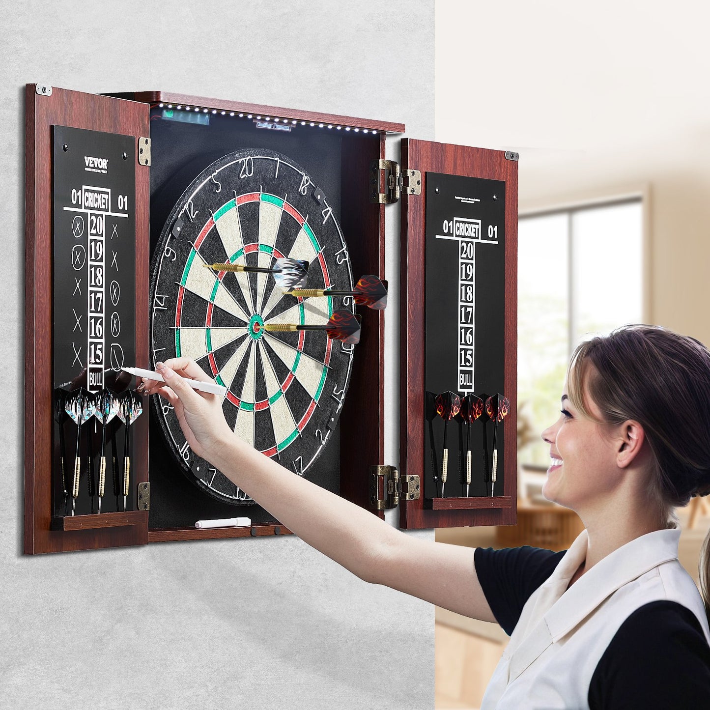 Dartboard and Cabinet Set Official Size Complete Accessory Steel Tip Dart - Image 8