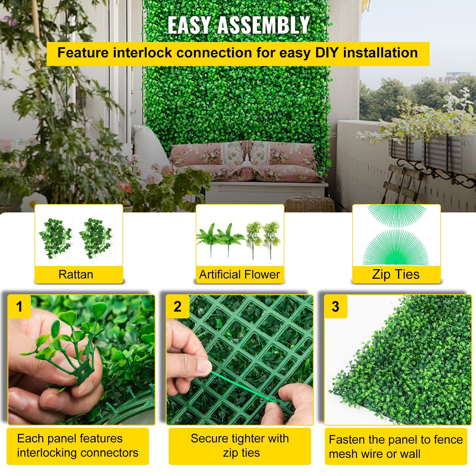 Artificial Boxwood Panels, 14 PCS50.8x50.8cmBoxwood Hedge Wall Panels, PE Artificial Grass Backdrop Wall 4 cm , Privacy Hedge Screen for Decoration of Outdoor, Indoor, Garden, Fence, and Backyar - Image 6
