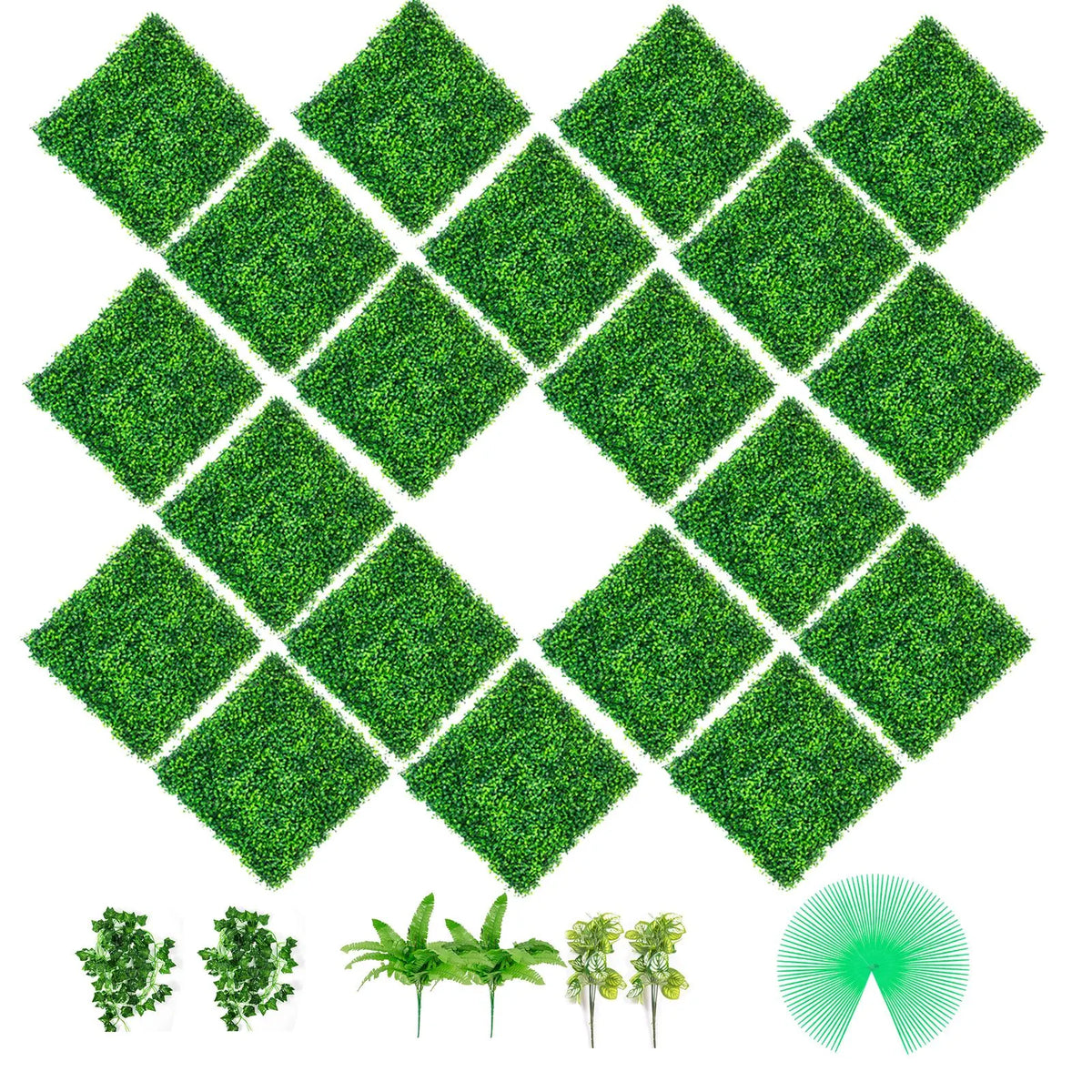 Artificial Boxwood Panels, 20 PCS 20\"x20\" Boxwood Hedge Wall Panels, PE Artificial Grass Backdrop Wall 1.6\", Privacy Hedge Screen for Decoration of Outdoor, Indoor, Garden, Fence, and Backyar - Image 9