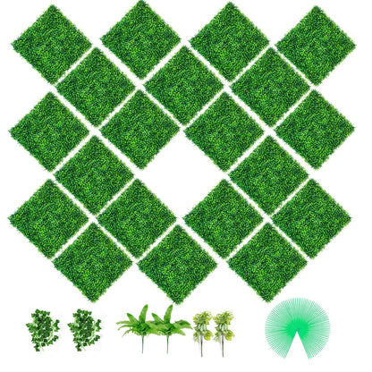 Artificial Boxwood Panels, 20 PCS 20\"x20\" Boxwood Hedge Wall Panels, PE Artificial Grass Backdrop Wall 1.6\", Privacy Hedge Screen for Decoration of Outdoor, Indoor, Garden, Fence, and Backyar - Image 9