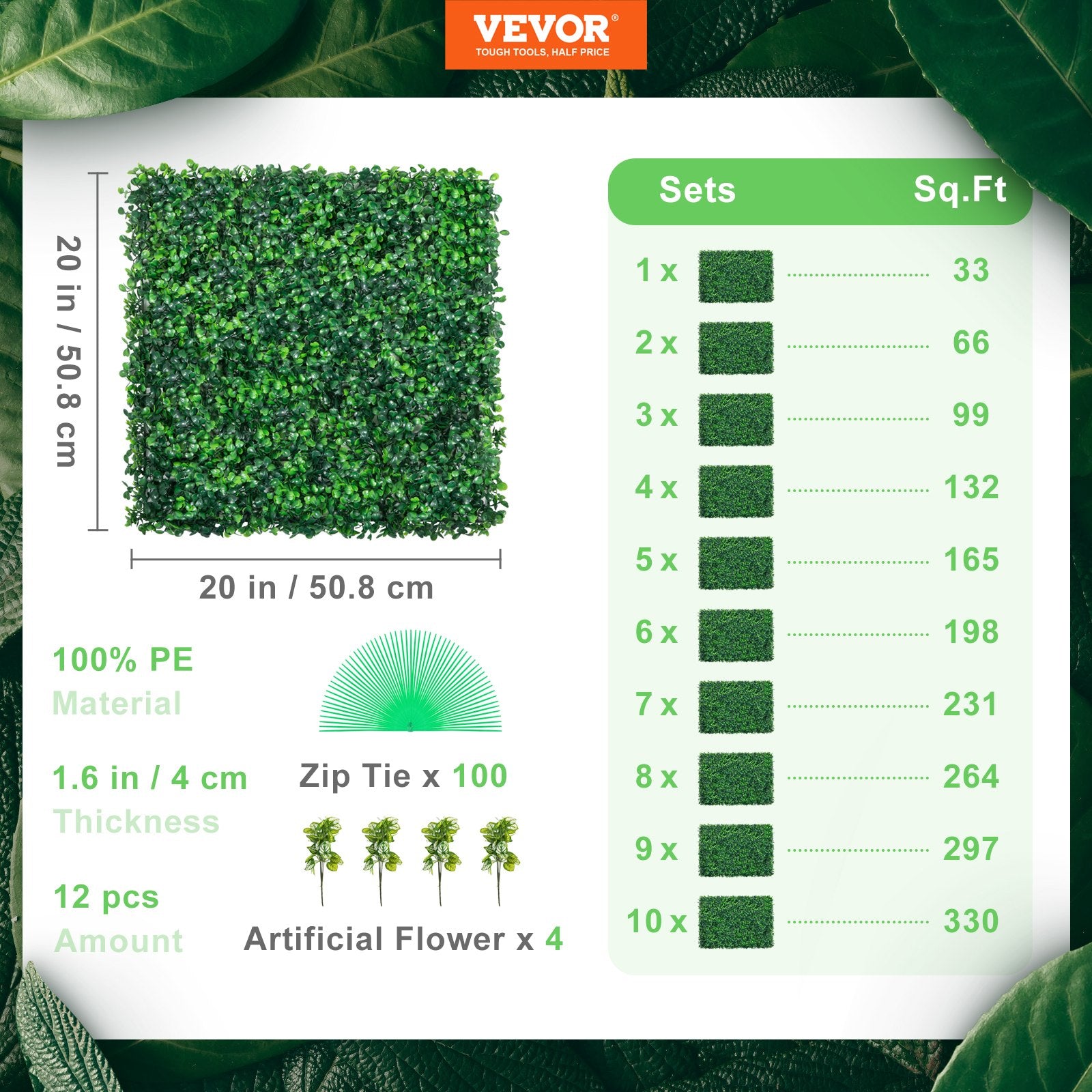 Artificial Boxwood Panel UV 12pcs Boxwood Hedge Wall Panels Artificial Grass Backdrop Wall 20X20" 4cm Green Grass Wall Fake Hedge for Decor Privacy Fence Indoor Outdoor Garden Backyard - Image 7