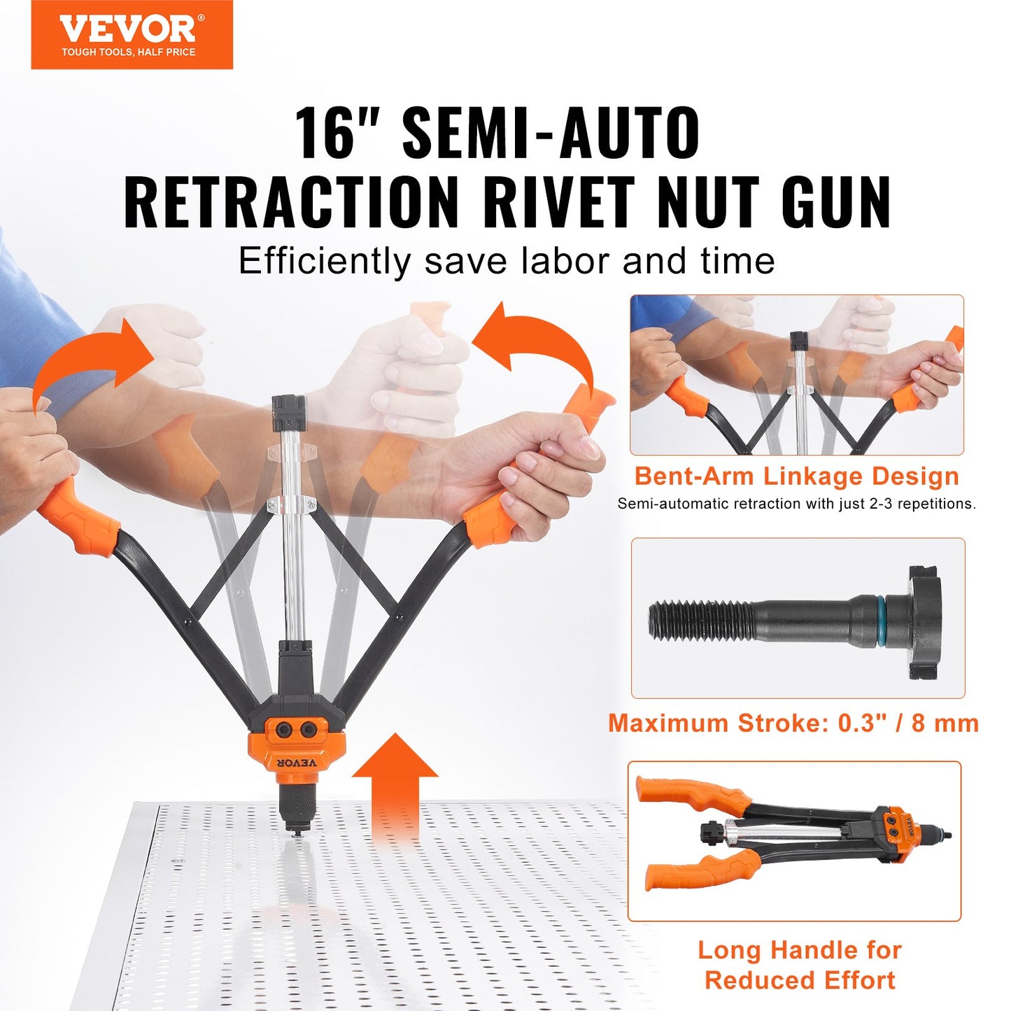 Rivet Nut Tool, 16” Rivnut Tool Kit with 13PCS Metric and SAE Mandrels, 186PCS Rivet Nuts, M3, M4, 10-24, M5, M6, 1/4-20, 8-32, 5/16-18, M8, 3/8-16, M10, M12, 1/2-13, Semi-auto Retraction - Image 2