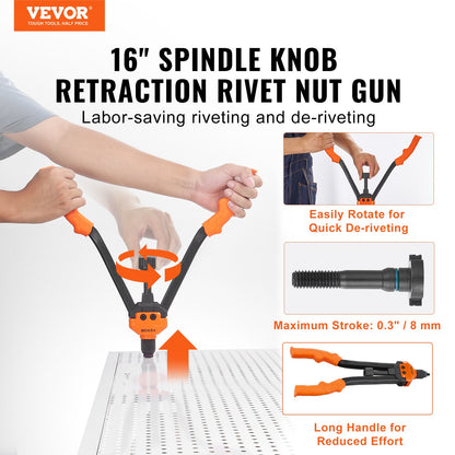 Rivet Nut Tool, 16” Rivnut Tool Kit with 13PCS Metric and SAE Mandrels, 186PCS Rivet Nuts, M3, M4, 10-24, M5, M6, 1/4-20, 8-32, 5/16-18, M8, 3/8-16, M10, M12, 1/2-13, With Carrying Case - Image 2