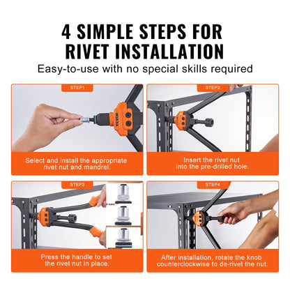 Rivet Nut Tool, 16” Rivnut Tool Kit with 13PCS Metric and SAE Mandrels, 186PCS Rivet Nuts, M3, M4, 10-24, M5, M6, 1/4-20, 8-32, 5/16-18, M8, 3/8-16, M10, M12, 1/2-13, With Carrying Case - Image 5