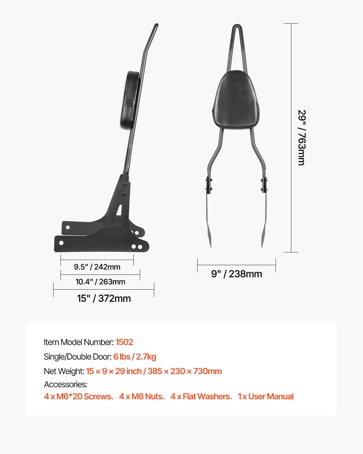 Motorcycle Backrest Sissy Bar, Compatible With Harley-Davidson Dyna Street Glide Road Glide Road King, 730mm Height Detachable Passenger Backrest, For Motorcycles, Black - Image 7