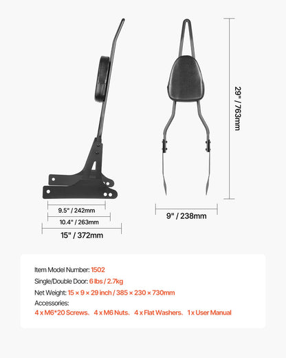 Motorcycle Backrest Sissy Bar, Compatible With Harley-Davidson Dyna Street Glide Road Glide Road King, 730mm Height Detachable Passenger Backrest, For Motorcycles, Black - Image 7
