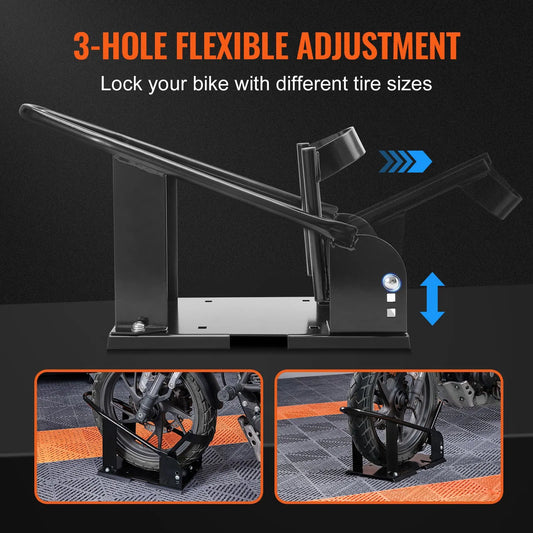 Motorcycle Wheel Chock, 816.5 kg Capacity Wheel Cradle Holder, Heavy-duty Steel Motorcycle Front Wheel Stand with 3 Adjustable Holes, For 381-533.4 mm Off-Road Motorcycles, Standard Motorcycles - Image 3