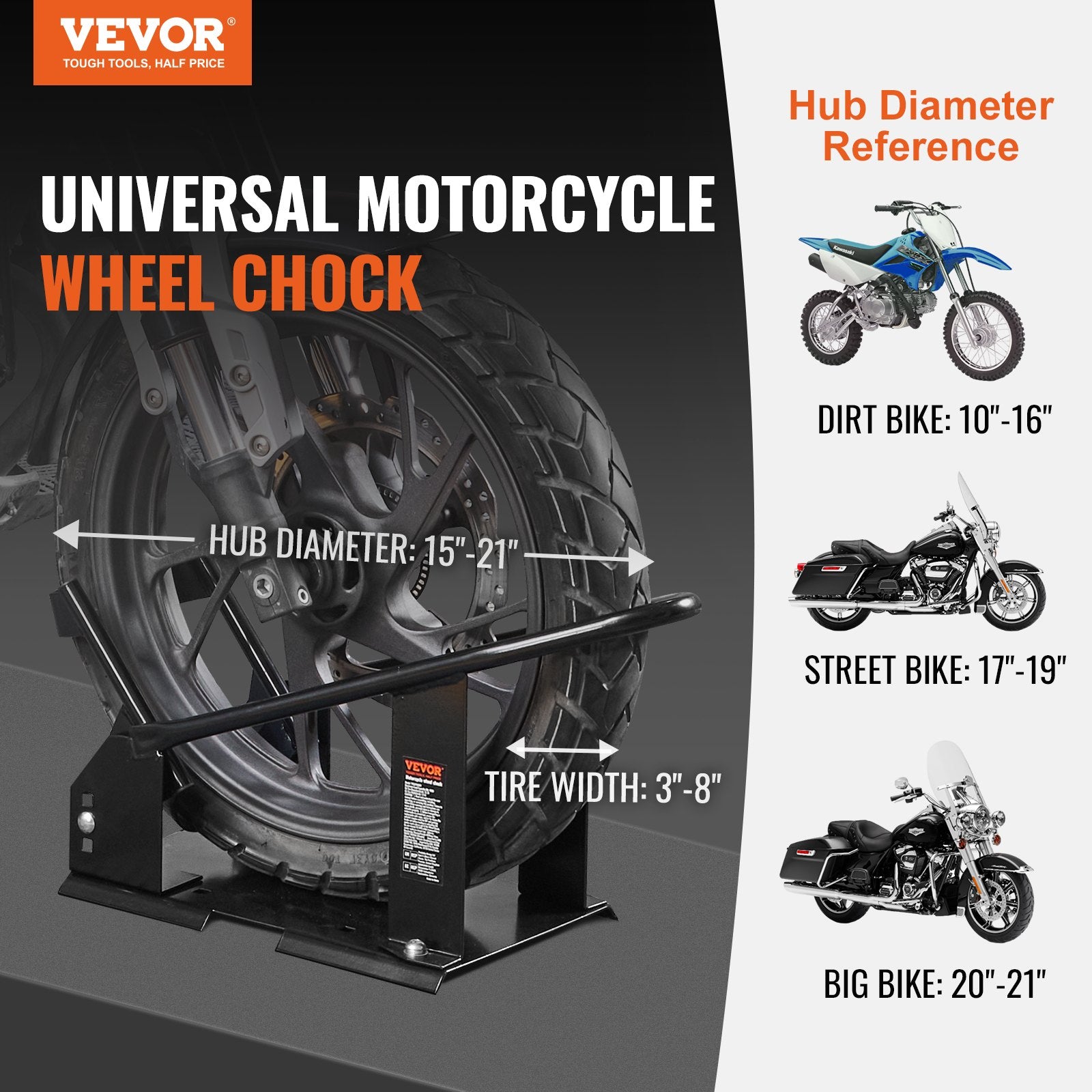 Motorcycle Wheel Chock, 816.5 kg Capacity Wheel Cradle Holder, Heavy-duty Steel Motorcycle Front Wheel Stand with 3 Adjustable Holes, For 381-533.4 mm Off-Road Motorcycles, Standard Motorcycles - Image 2