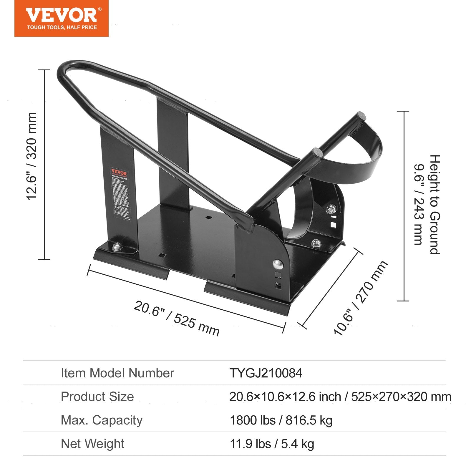 Motorcycle Wheel Chock, 816.5 kg Capacity Wheel Cradle Holder, Heavy-duty Steel Motorcycle Front Wheel Stand with 3 Adjustable Holes, For 381-533.4 mm Off-Road Motorcycles, Standard Motorcycles - Image 7