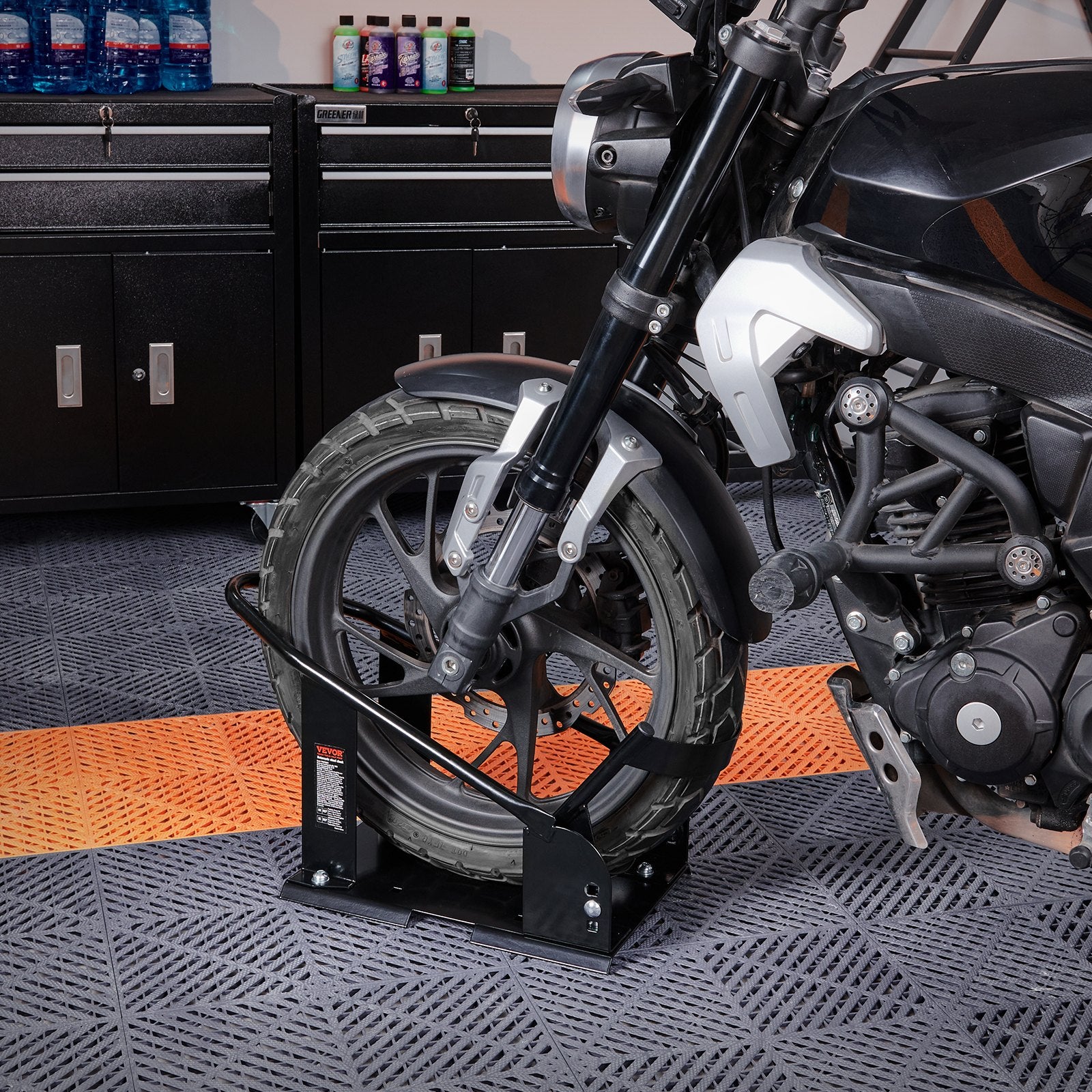 Motorcycle Wheel Chock, 816.5 kg Capacity Wheel Cradle Holder, Heavy-duty Steel Motorcycle Front Wheel Stand with 3 Adjustable Holes, For 381-533.4 mm Off-Road Motorcycles, Standard Motorcycles - Image 8