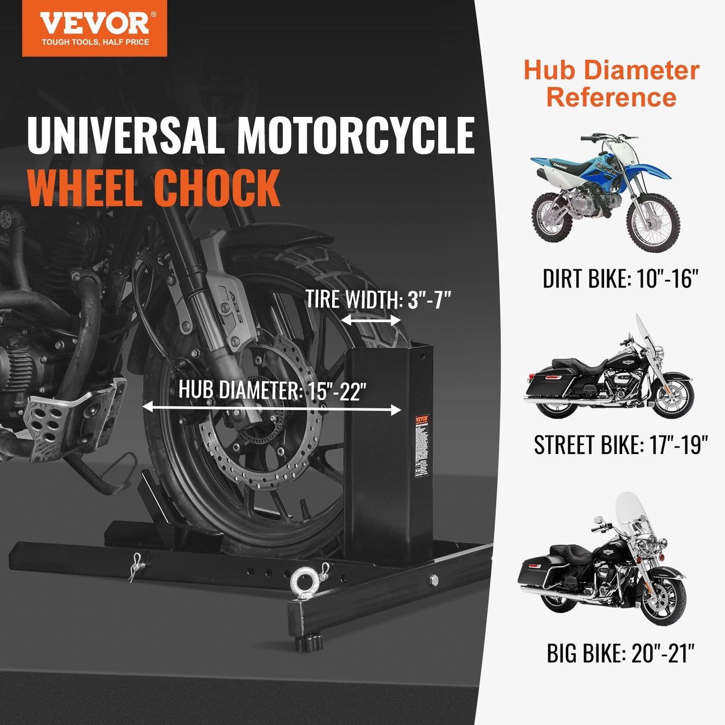 Motorcycle Wheel Chock Upright, 816.5 kg Capacity, Heavy-duty Steel Motorcycle Front Wheel Stand with 6 Adjustable Holes, For 381-558.8 mm Off-Road Motorcycles, Standard Motorcycles - Image 2