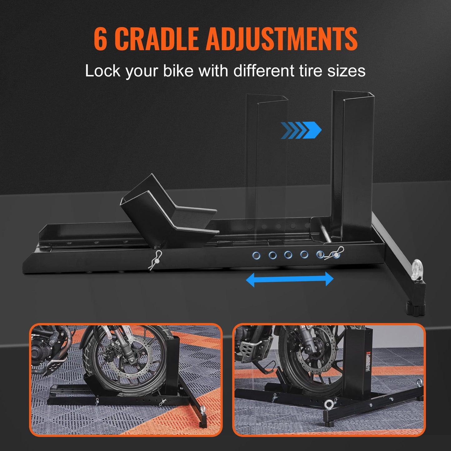 Motorcycle Wheel Chock Upright, 816.5 kg Capacity, Heavy-duty Steel Motorcycle Front Wheel Stand with 6 Adjustable Holes, For 381-558.8 mm Off-Road Motorcycles, Standard Motorcycles - Image 3
