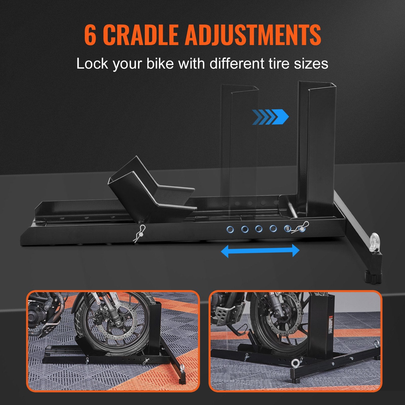 Motorcycle Wheel Chock Upright, 816.5 kg Capacity, Heavy-duty Steel Motorcycle Front Wheel Stand with 6 Adjustable Holes, For 381-558.8 mm Off-Road Motorcycles, Standard Motorcycles - Image 3