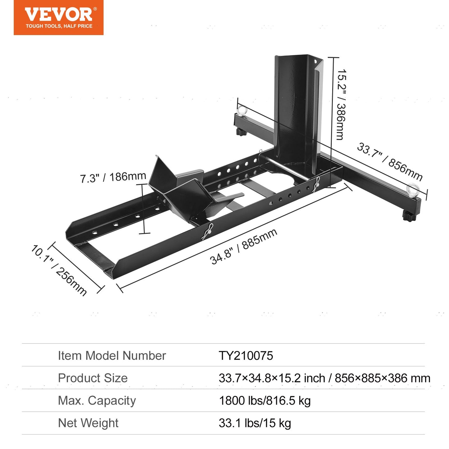 Motorcycle Wheel Chock Upright, 816.5 kg Capacity, Heavy-duty Steel Motorcycle Front Wheel Stand with 6 Adjustable Holes, For 381-558.8 mm Off-Road Motorcycles, Standard Motorcycles - Image 7