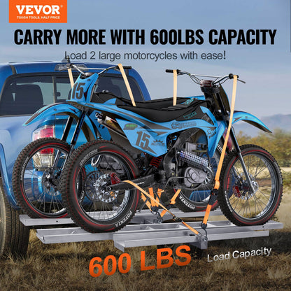 Motorcycle Carrier, 2-Bike 272.15KGS Aluminum Motorcycle Carrier Hitch Mount, Loading Ramp, Scooter Dirt Bike Trailer Hauler, Ratchet Straps and Stabilizer, for Car, Truck with 2" Hitch Receiver - Image 2
