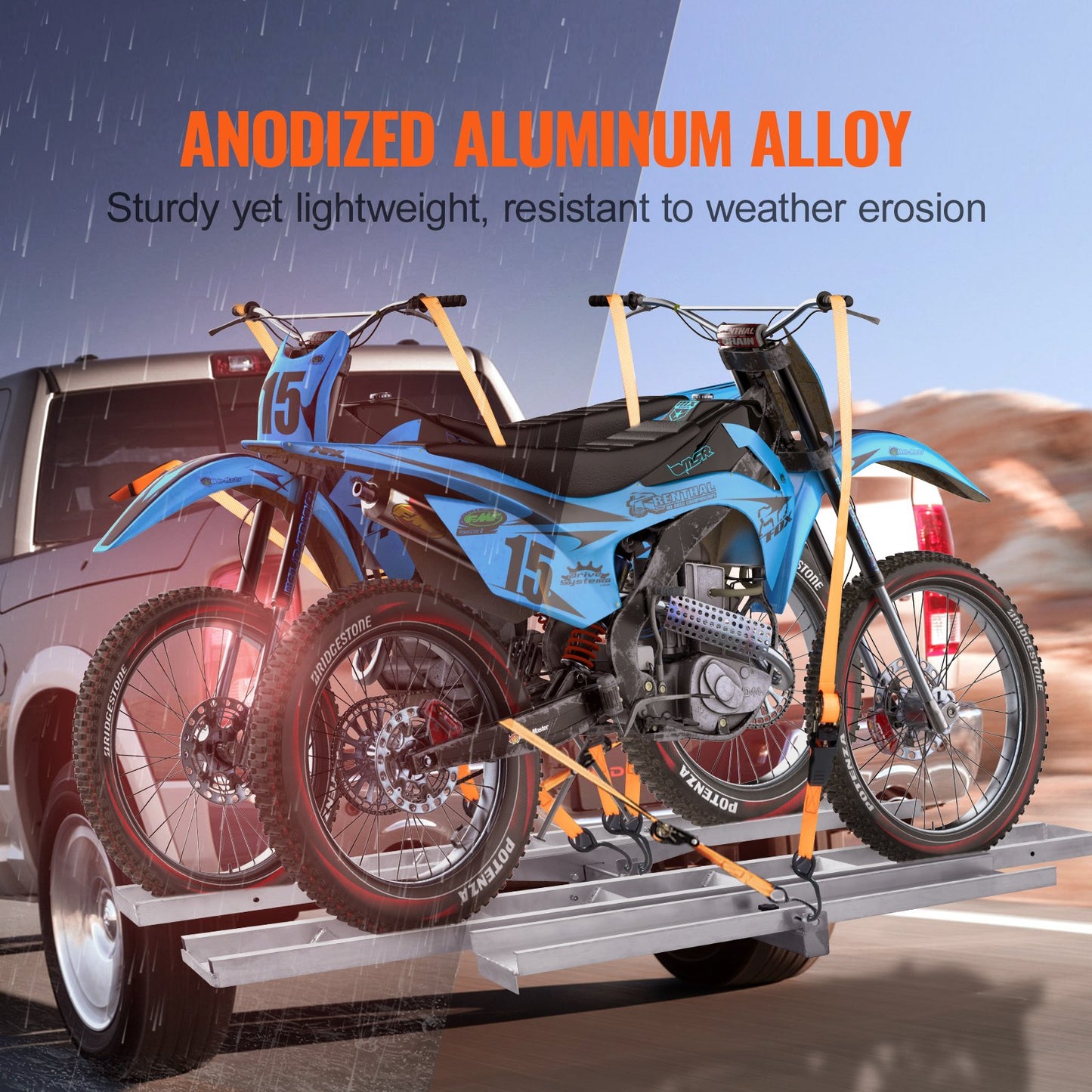 Motorcycle Carrier, 2-Bike 272.15KGS Aluminum Motorcycle Carrier Hitch Mount, Loading Ramp, Scooter Dirt Bike Trailer Hauler, Ratchet Straps and Stabilizer, for Car, Truck with 2" Hitch Receiver - Image 3