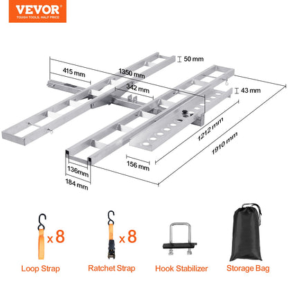 Motorcycle Carrier, 2-Bike 272.15KGS Aluminum Motorcycle Carrier Hitch Mount, Loading Ramp, Scooter Dirt Bike Trailer Hauler, Ratchet Straps and Stabilizer, for Car, Truck with 2" Hitch Receiver - Image 7
