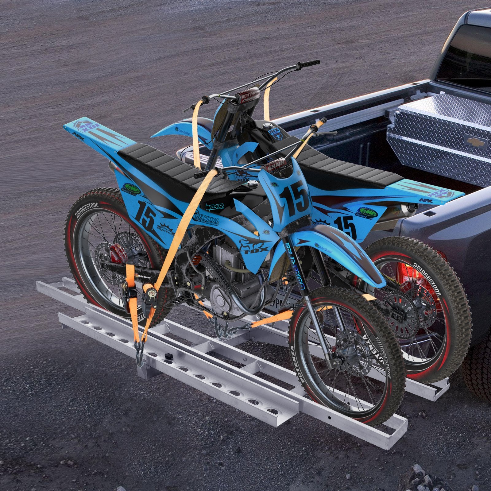 Motorcycle Carrier, 2-Bike 272.15KGS Aluminum Motorcycle Carrier Hitch Mount, Loading Ramp, Scooter Dirt Bike Trailer Hauler, Ratchet Straps and Stabilizer, for Car, Truck with 2" Hitch Receiver - Image 8