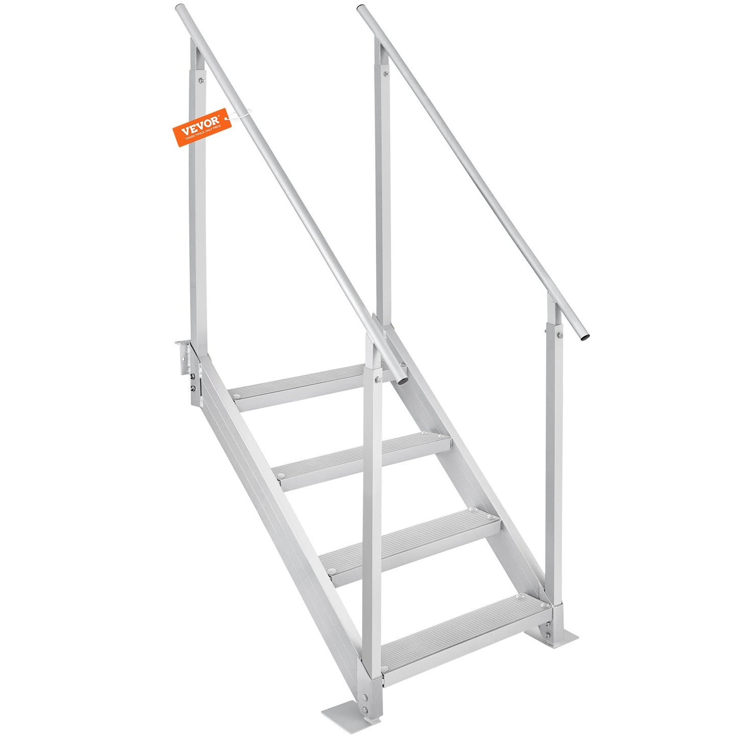 Dock Ladder 4 Step, Dock Stairs 30''-38'' Adjustable Height, 227 kgs Load Capacity, Aluminum Pontoon Boat Ladder with Dual Handrails & Nonslip Mat for Ship/Lake/Pool/Marine Boarding