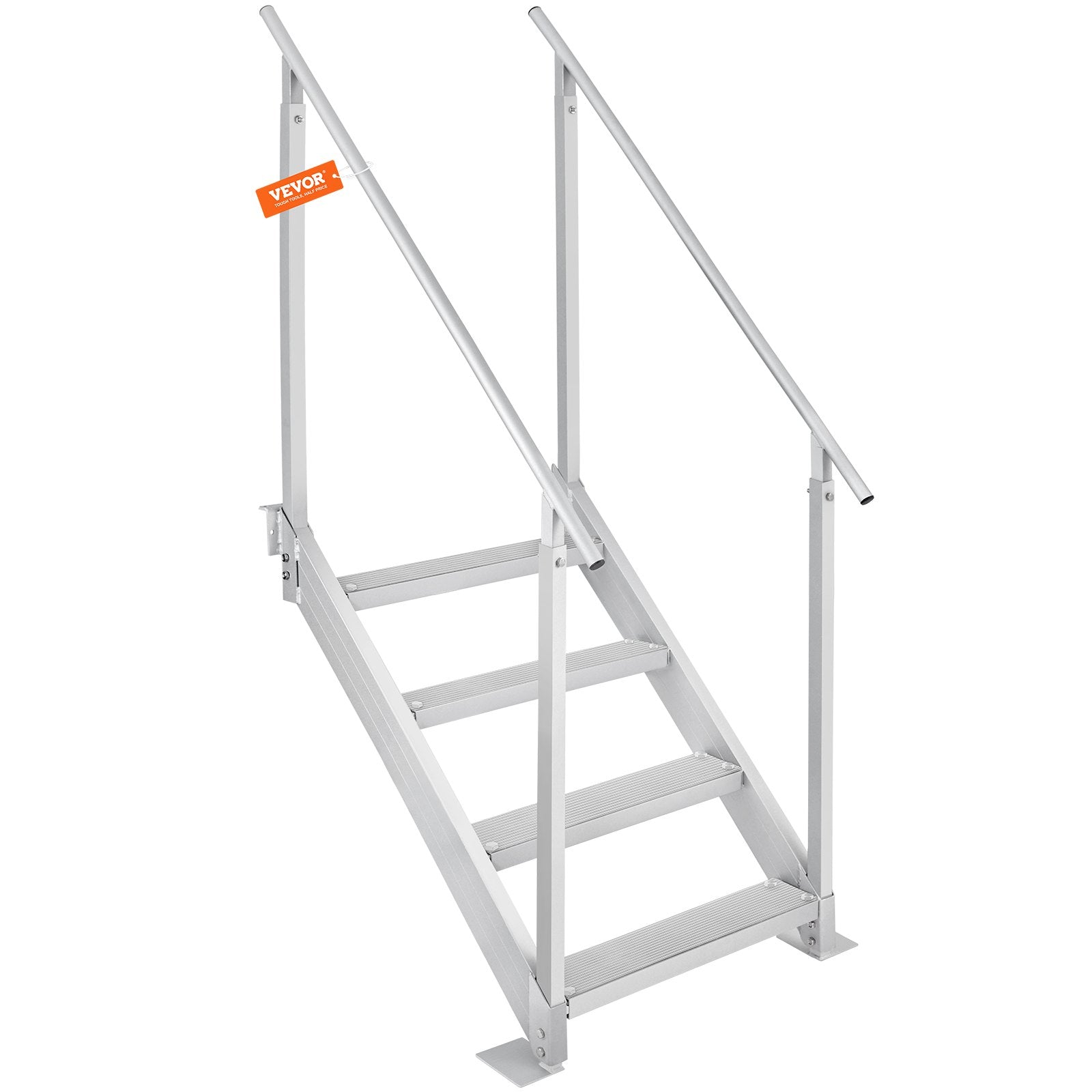 Dock Ladder 4 Step, Dock Stairs 30''-38'' Adjustable Height, 227 kgs Load Capacity, Aluminum Pontoon Boat Ladder with Dual Handrails & Nonslip Mat for Ship/Lake/Pool/Marine Boarding