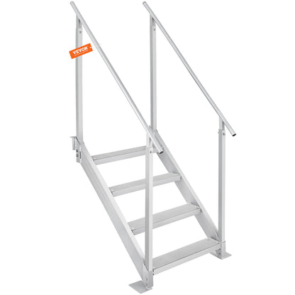 Dock Ladder 4 Step, Dock Stairs 30''-38'' Adjustable Height, 227 kgs Load Capacity, Aluminum Pontoon Boat Ladder with Dual Handrails & Nonslip Mat for Ship/Lake/Pool/Marine Boarding