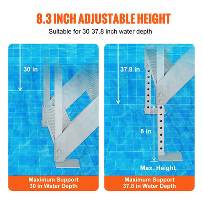Dock Ladder 4 Step, Dock Stairs 30''-38'' Adjustable Height, 227 kgs Load Capacity, Aluminum Pontoon Boat Ladder with Dual Handrails & Nonslip Mat for Ship/Lake/Pool/Marine Boarding - Image 3