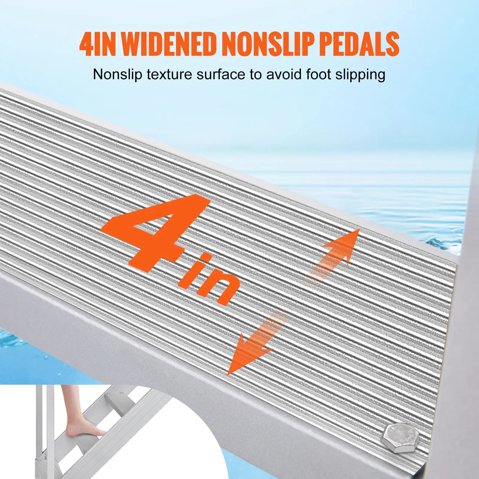 Dock Ladder, 1.09 m-1.29 m Adjustable Height, 227 kg Load Capacity, Aluminum Alloy 6 Steps Pontoon Boat Ladder with Dual Handrails & Nonslip Mat, Ideal for Ship/Lake/Pool/Marine Boarding - Image 4
