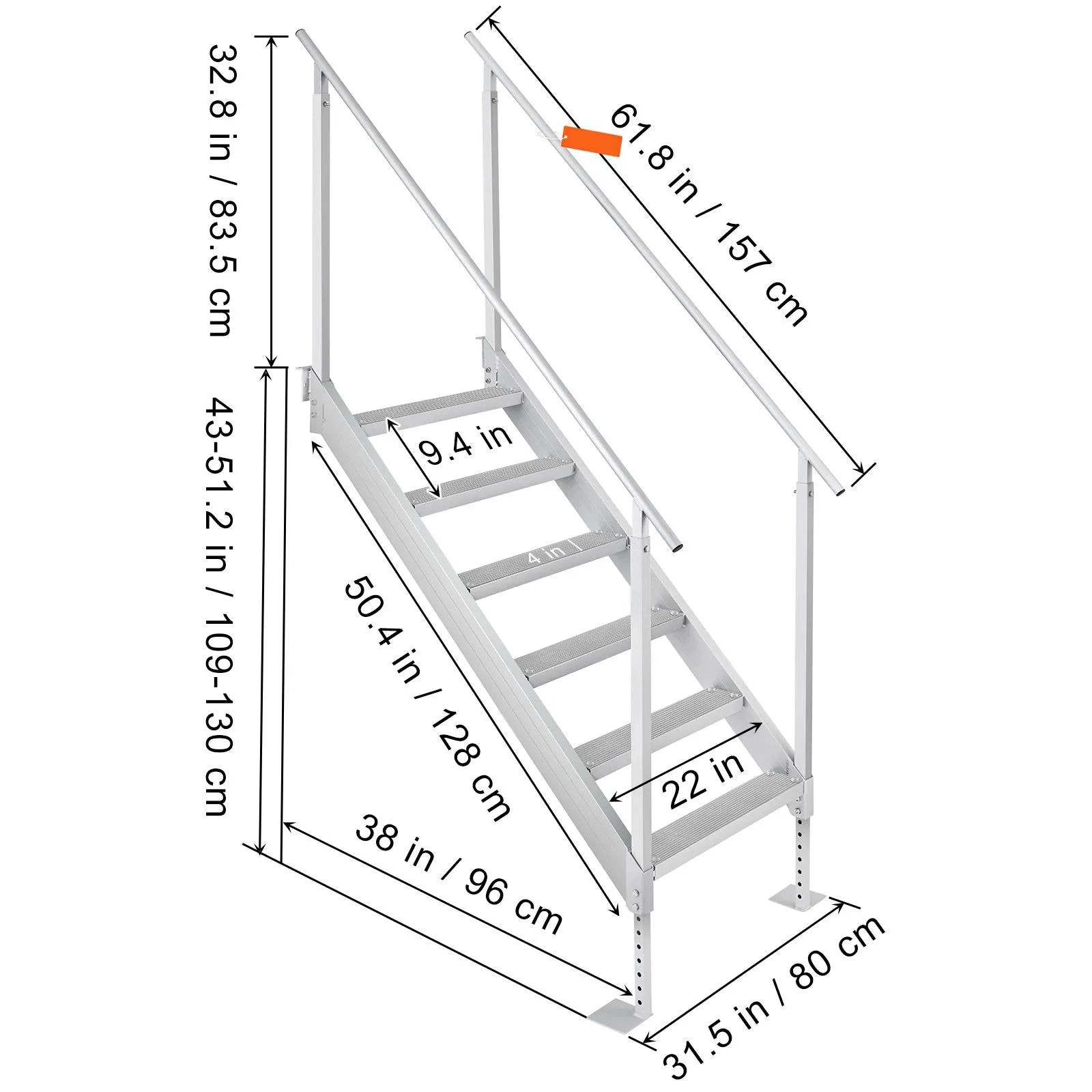 Dock Ladder, 1.09 m-1.29 m Adjustable Height, 227 kg Load Capacity, Aluminum Alloy 6 Steps Pontoon Boat Ladder with Dual Handrails & Nonslip Mat, Ideal for Ship/Lake/Pool/Marine Boarding - Image 8