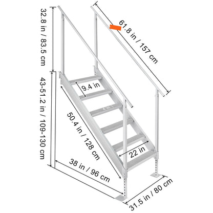 Dock Ladder, 1.09 m-1.29 m Adjustable Height, 227 kg Load Capacity, Aluminum Alloy 6 Steps Pontoon Boat Ladder with Dual Handrails & Nonslip Mat, Ideal for Ship/Lake/Pool/Marine Boarding - Image 8