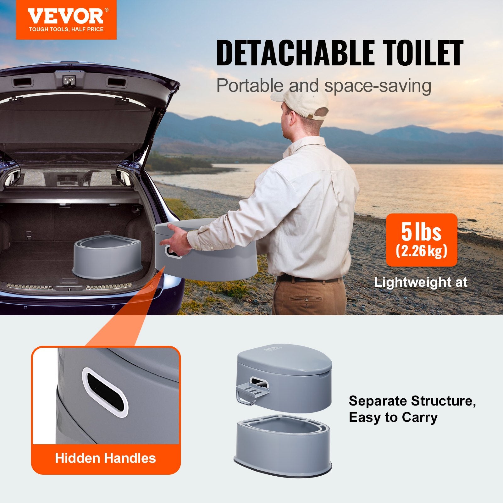 Portable Toilet for Camping, Porta Potty with 5L Detachable Inner Bucket & Removable Paper Holder, Commode with Dual Lids, Travel Toilet for Adults Kids Outdoor Camping Car Long Road Trips - Image 2