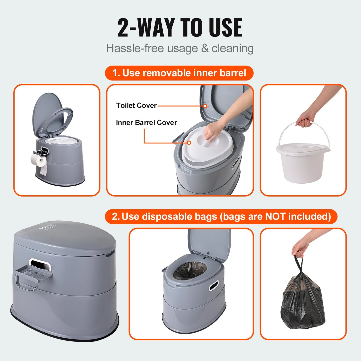 Portable Toilet for Camping, Porta Potty with 5L Detachable Inner Bucket & Removable Paper Holder, Commode with Dual Lids, Travel Toilet for Adults Kids Outdoor Camping Car Long Road Trips - Image 4