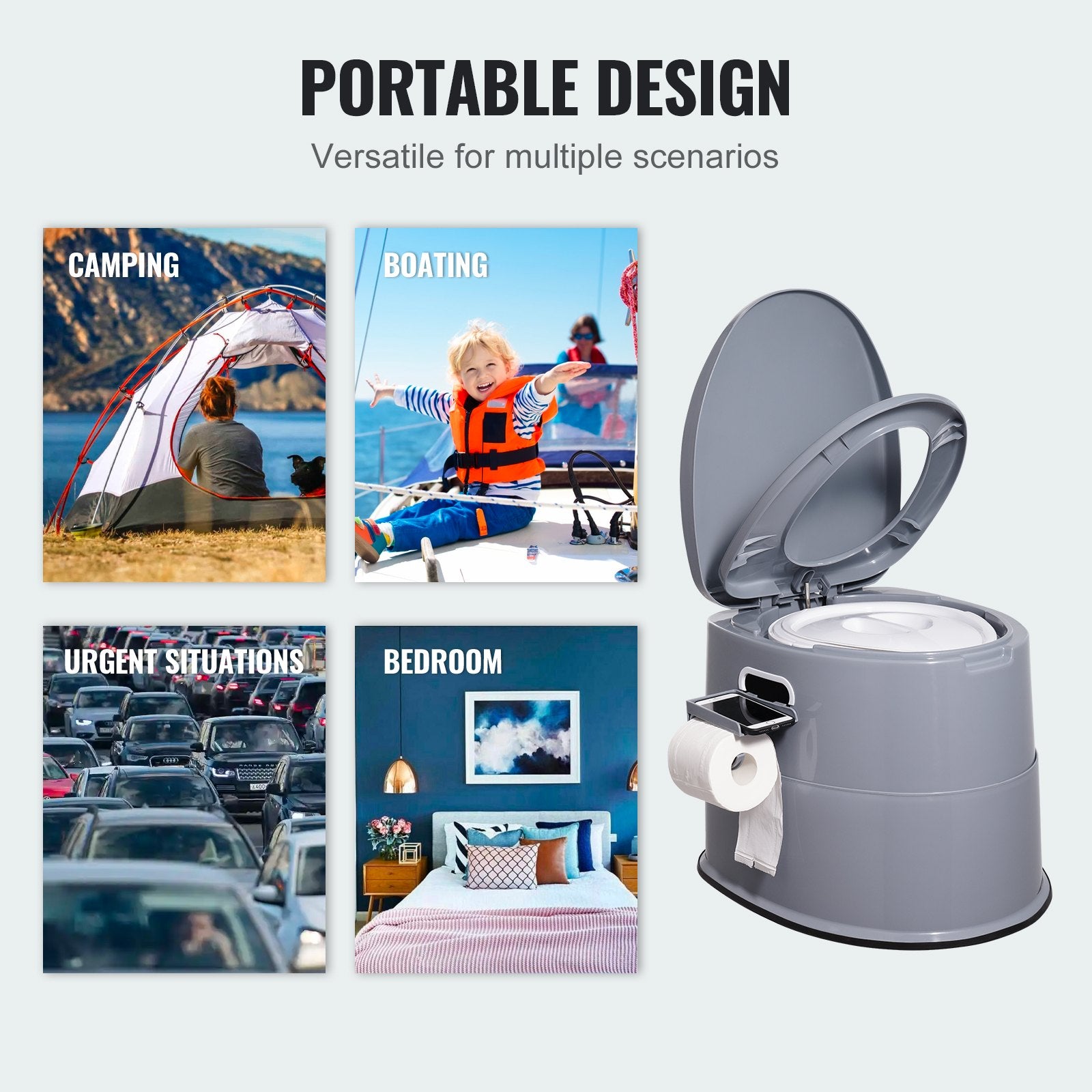 Portable Toilet for Camping, Porta Potty with 5L Detachable Inner Bucket & Removable Paper Holder, Commode with Dual Lids, Travel Toilet for Adults Kids Outdoor Camping Car Long Road Trips - Image 6